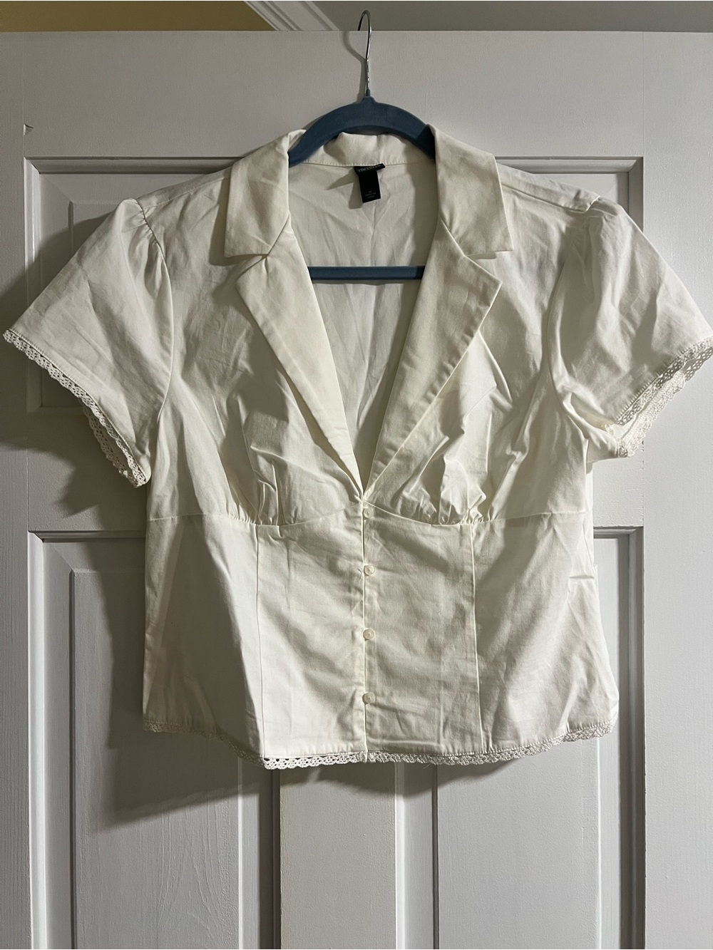 wild fable Short-Sleeve Lace-Trim Button Blouse